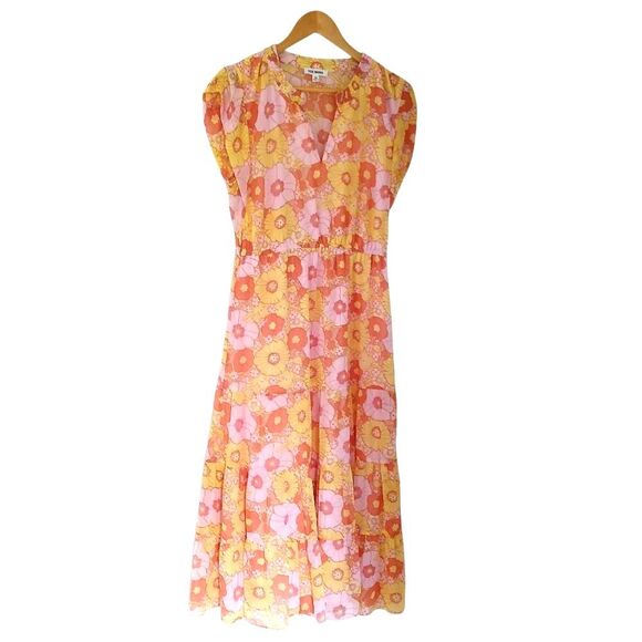 Steve Madden Pink and Yellow Flutter Sleeve Sundress Leigh Midi Chiffon Floral M - Picture 11 of 14